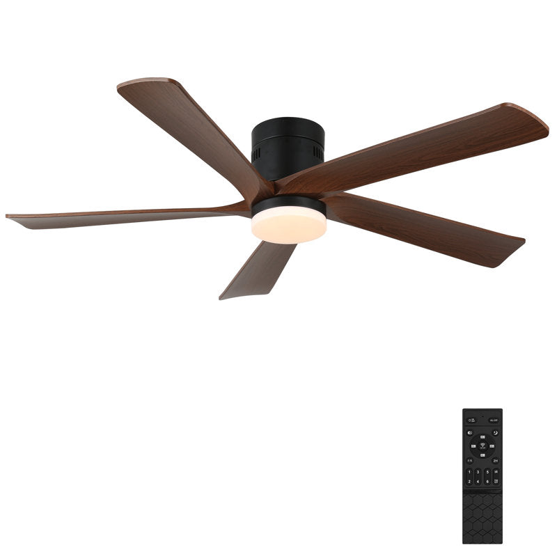 52-inch recessed ceiling fan with lights and remote control, wood grain effect farmhouse fan, stepless dimming, low-profile LED light, 6 speeds, reversible