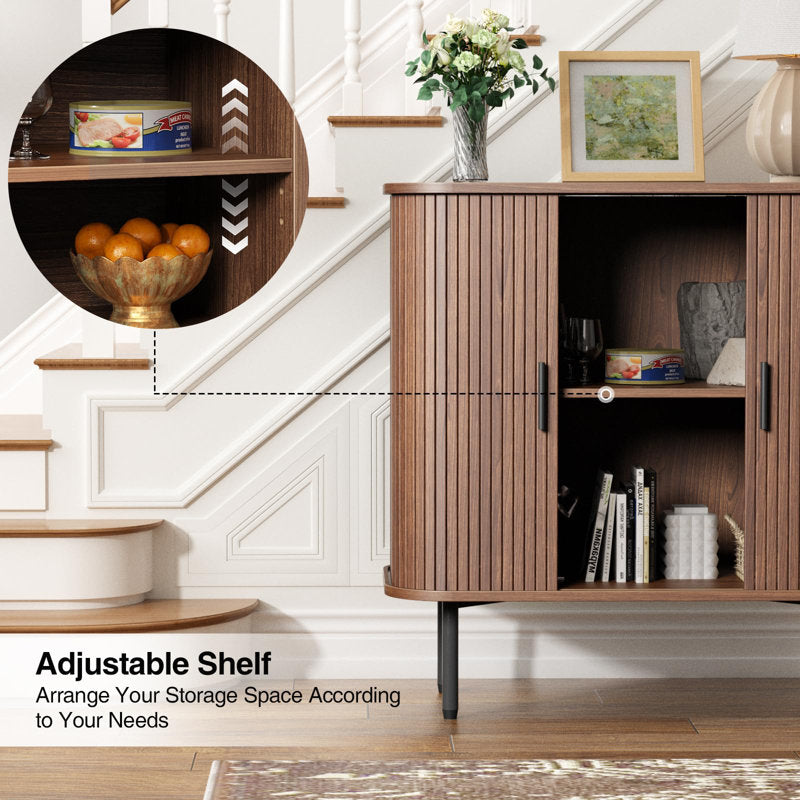 31-inch wide sideboard with storage, fluted storage cabinet with rounded edges and sliding doors, bar, console table with backsplash for living room, kitchen, hallway
