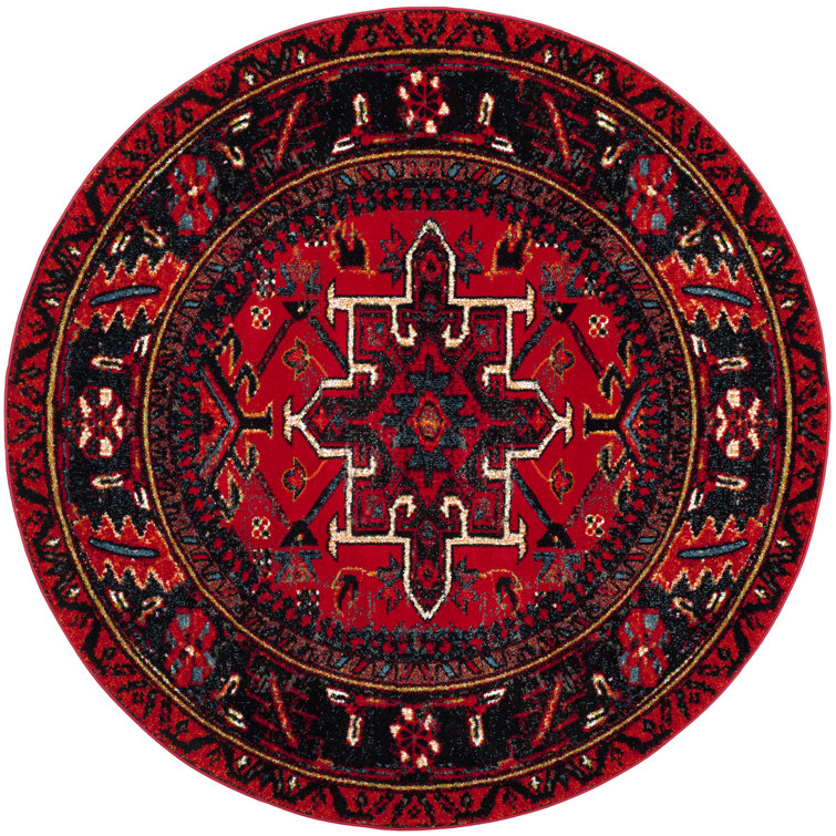 Tapis rond Amaniya rouge style sud-ouest, 2,74 m (9 pi)