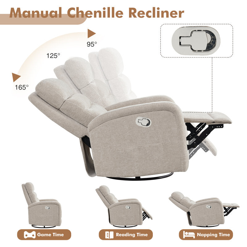 Fauteuil inclinable pivotant et à bascule moderne en velours côtelé marron camel pour salon 
