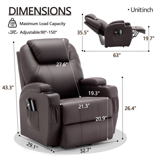 Power Lift electric recliner chair with massage and heat for seniors with side pockets and 2 cup holders