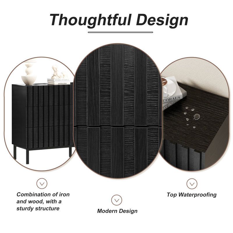 Commode double Endress à 6 tiroirs, 110 cm de largeur (NOIR) 