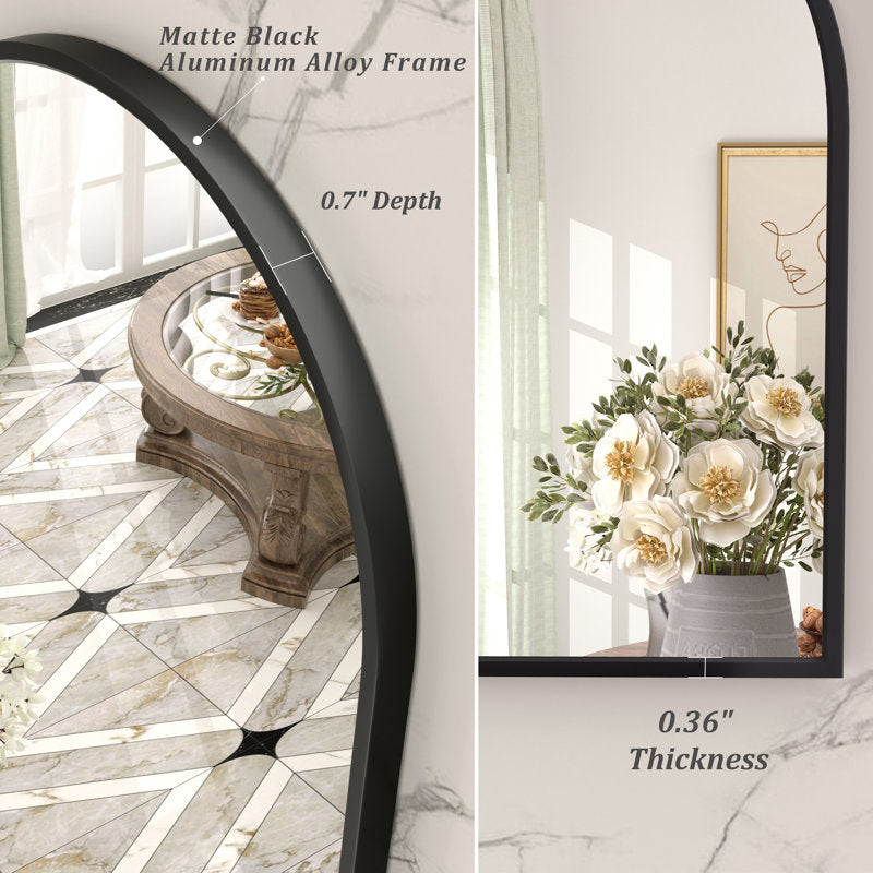 Miroir mural Amara Arch en verre trempé haute résistance et cadre en alliage d'aluminium, fixation par crémaillère française (36 x 48) NOIR