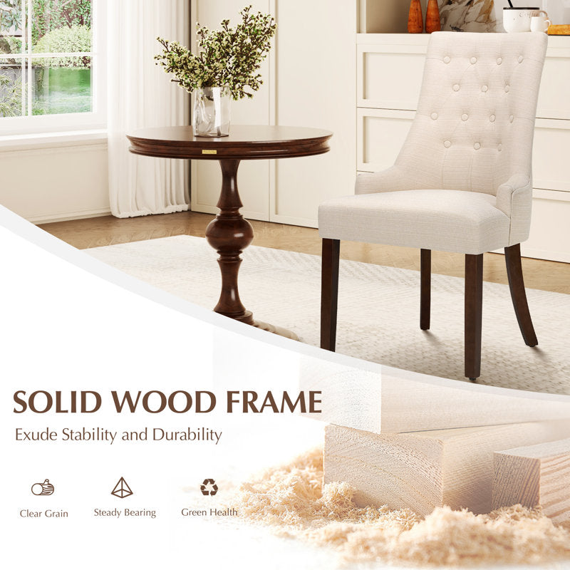Tufted Wingback Dining Chairs Set of 2 | Linen Fabric Parsons Dining Chairs