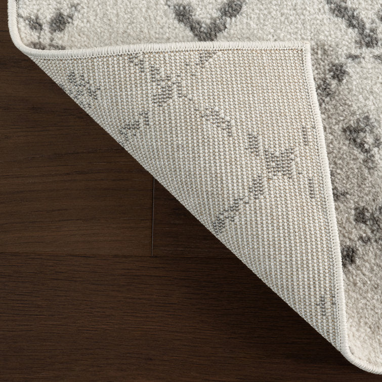 Giannini Moroccan Rug Runner with Grey/Off-White Geometric Pattern 2 ft 8 in x 12 ft