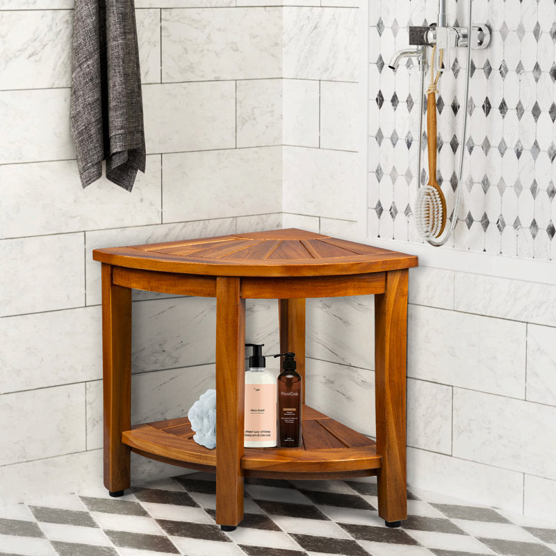 Tabouret de douche d'angle en teck de 40 cm de large