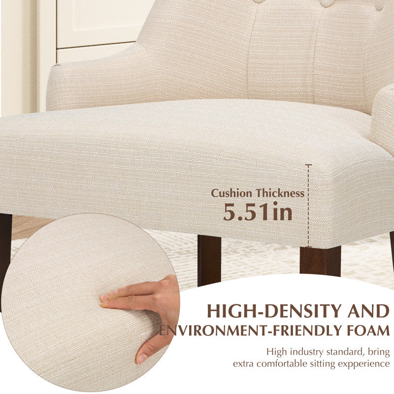 Tufted Wingback Dining Chairs Set of 2 | Linen Fabric Parsons Dining Chairs