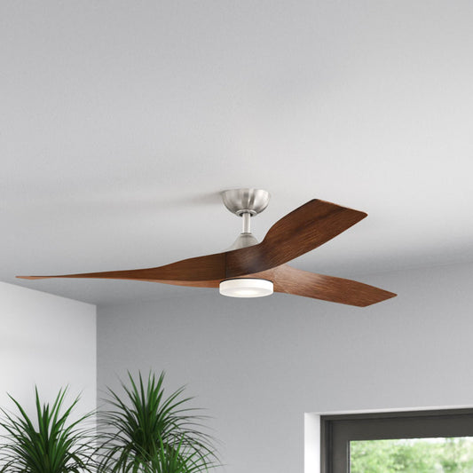 60" Ferland 3 - Blade LED Smart Propeller Ceiling Fan with Remote Control and Light Kit Included Walnut