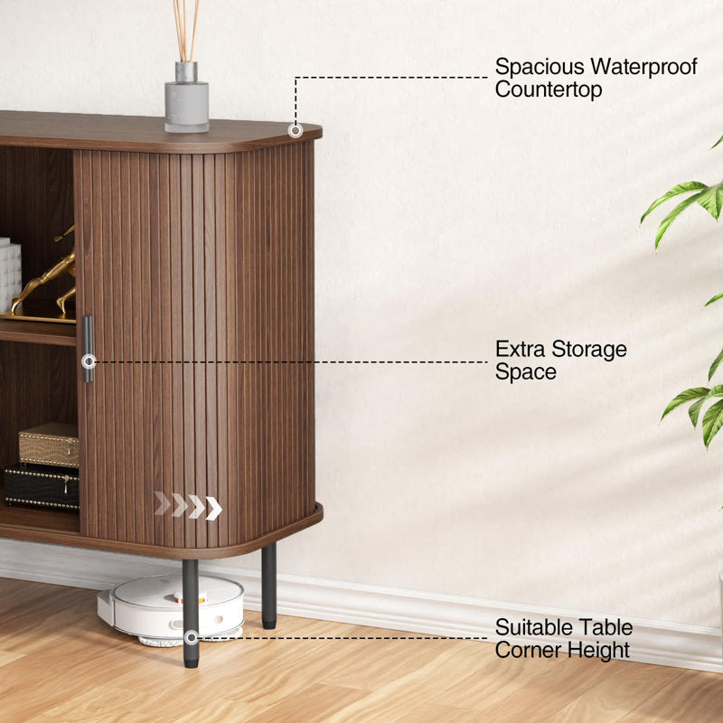 31-inch wide sideboard with storage, fluted storage cabinet with rounded edges and sliding doors, bar, console table with backsplash for living room, kitchen, hallway