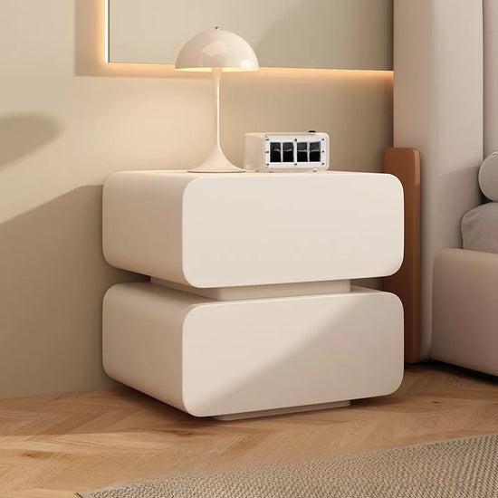 Bedroom Modern Bedside Table, Nightstand with 2 Drawers, (Beige, Set of 2) ( small defects)