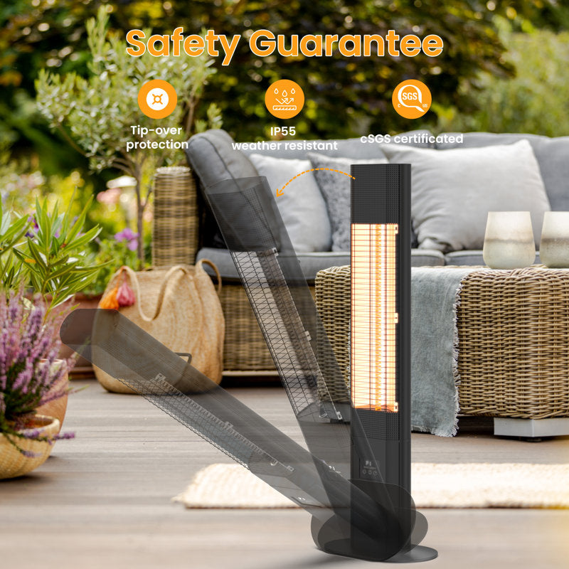 1500W electric patio heater with remote control, 5 power settings, 24-hour timer