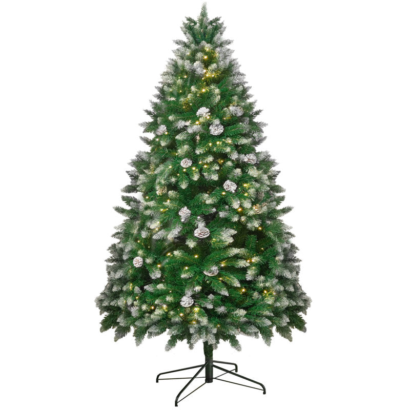 Sapin de Noël artificiel lumineux Stephanie 6' pré-illuminé avec flocons de neige et pommes de pin 