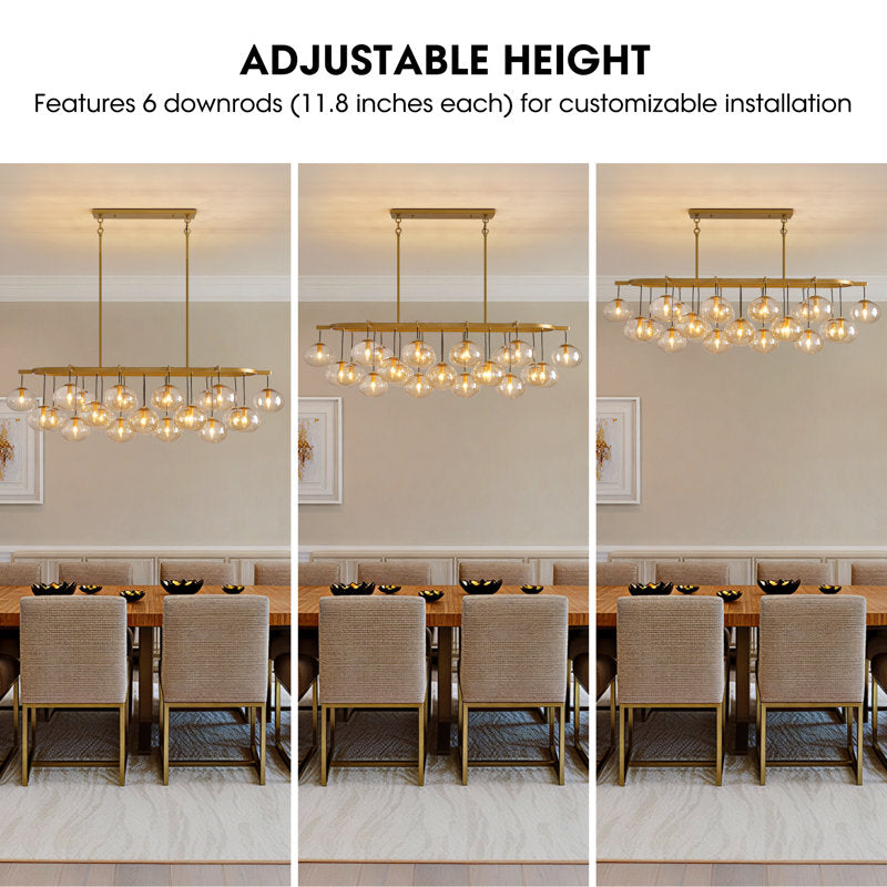 Adelene 72" 24-Light Dimmable Modern Rectangular Linear Bubble Glass Chandelier