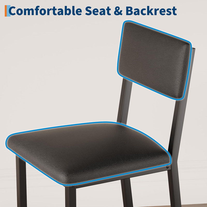 Ensemble table et chaises de salle à manger, table haute avec 4 tabourets de bar rembourrés, plateau gris et chaises noires