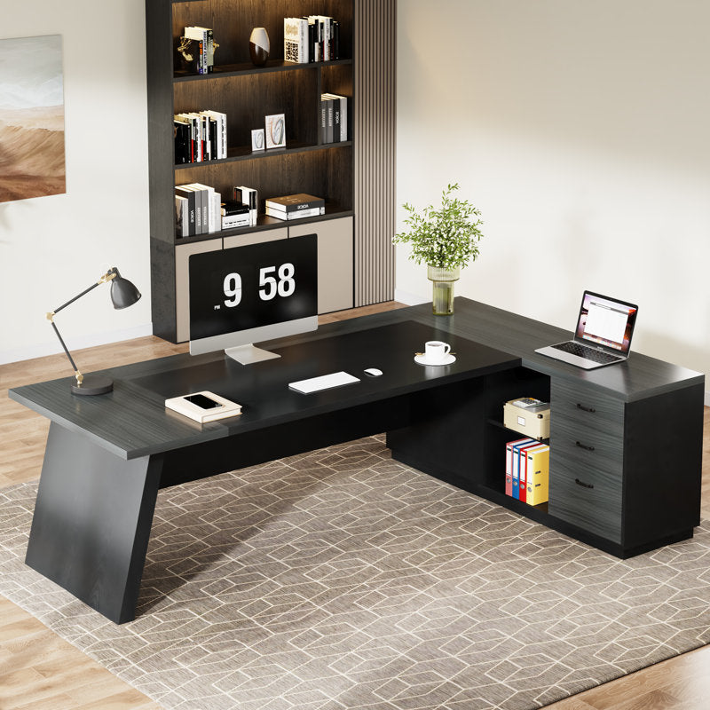 L Shaped Modern Executive Office Desk With Drawers
