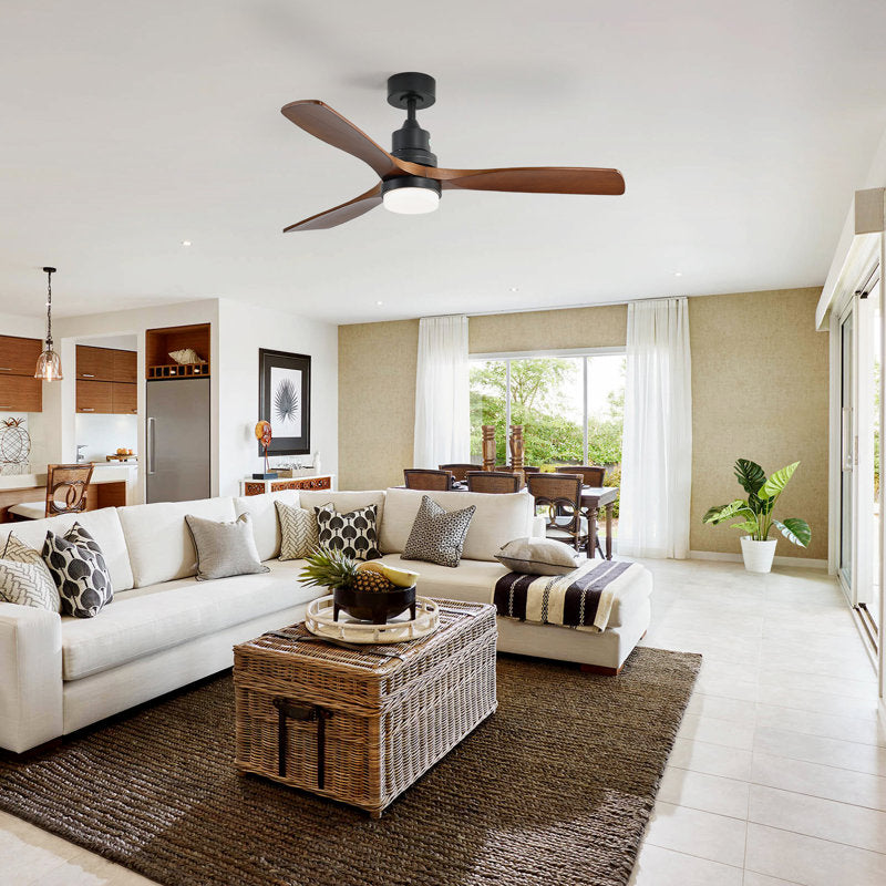 Ventilateur de plafond standard Shylo 5 pales de 132 cm (52 ​​po) avec éclairage LED intégré, noir et marron
