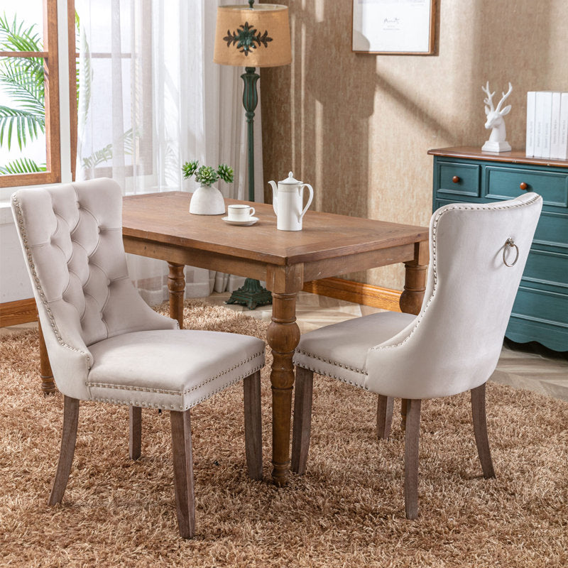 Ensemble de 2 chaises de salle à manger Farjana, couleur beige, pieds en bois
