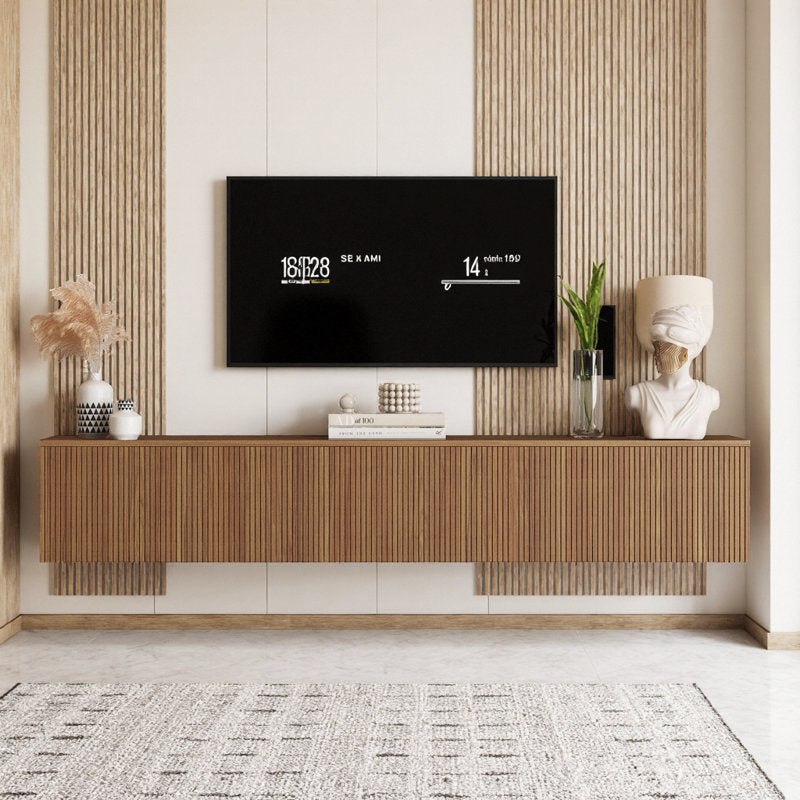 Elegant 69" Floating Black TV Stand with 16-Color LED Lights - Modern Wall-Mounted Audio-Video Unit for 55" to 65" TVs