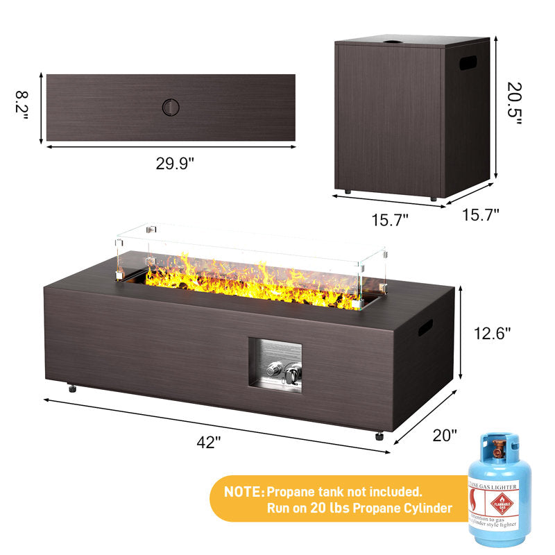 Table de foyer extérieur au propane Elara 12,6 po H x 42 po L
