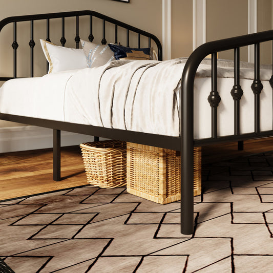 Fordingbridge Black Metal Platform Bed with Vintage-Style Headboard and Footboard Black n Queen Size