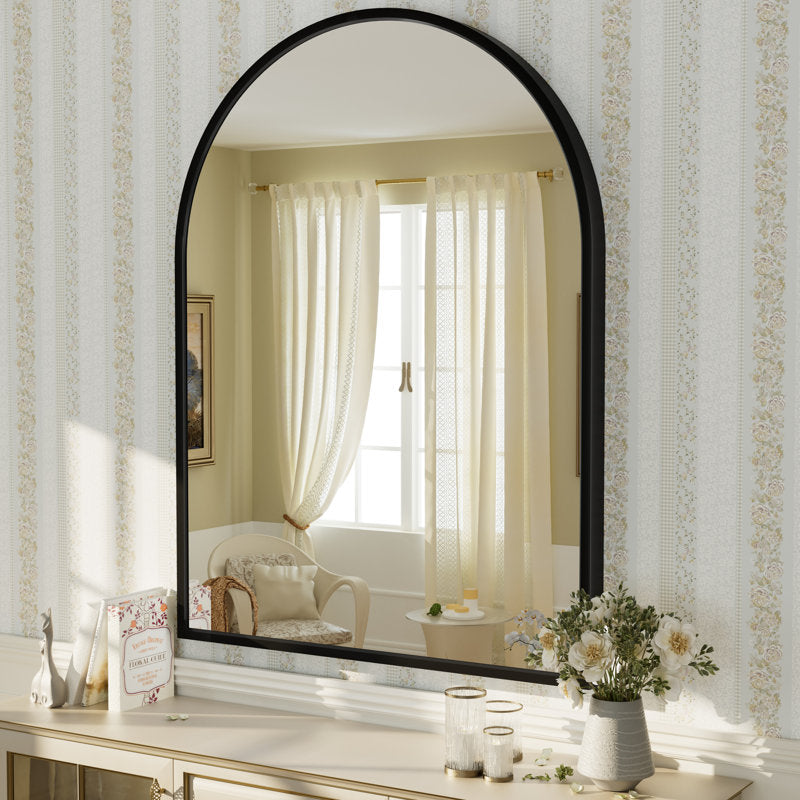 Miroir mural Amara Arch en verre trempé haute résistance et cadre en alliage d'aluminium, fixation par crémaillère française (36 x 48) NOIR