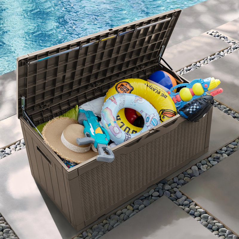 Coffre de jardin Furmax en plastique de 100 gallons, verrouillable, couleur beige