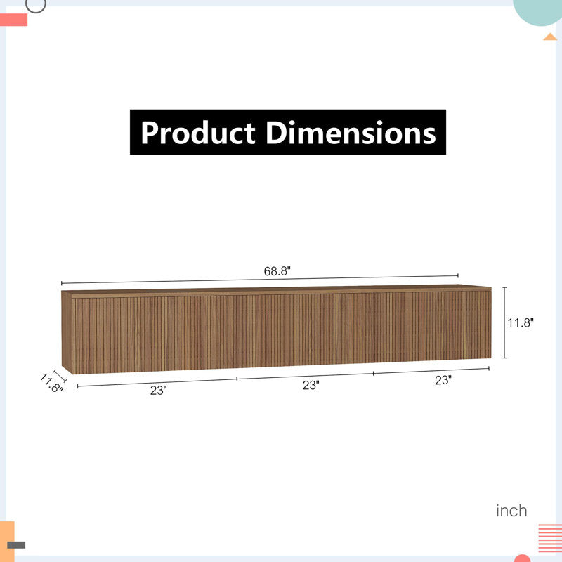 Elegant 69" Floating Black TV Stand with 16-Color LED Lights - Modern Wall-Mounted Audio-Video Unit for 55" to 65" TVs