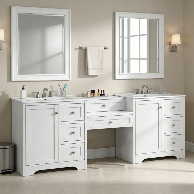 Large 84" Transitional Double Vanity with Storage - White (Mirror Not Included) Set of 2