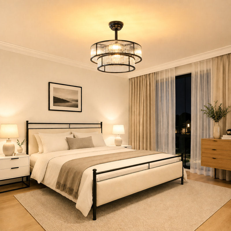 20-inch Mid-Century Crystal Chandelier Ceiling Fan with Light Kit and Remote Control Included