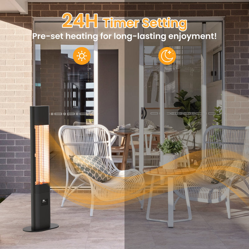 1500W electric patio heater with remote control, 5 power settings, 24-hour timer
