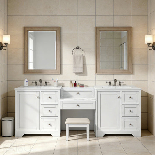 Large 84" Transitional Double Vanity with Storage - White (Mirror Not Included) Set of 2