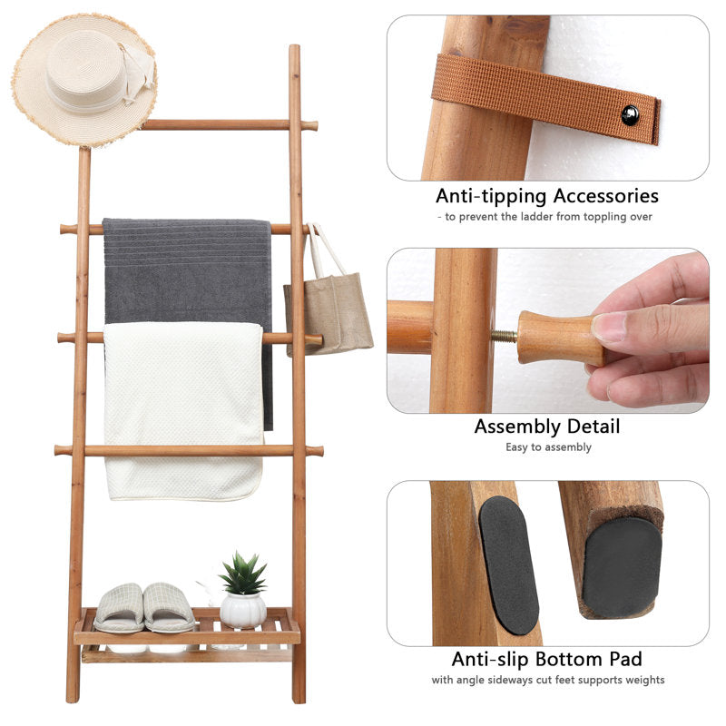 Échelle de toit en bois de 57 po avec tablette inférieure, Gracie Oaks