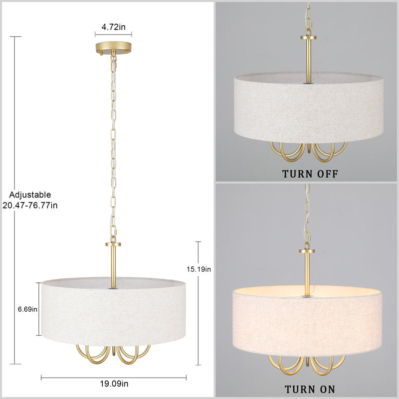 Gula 5 - Lustre tambour à intensité variable, or et beige