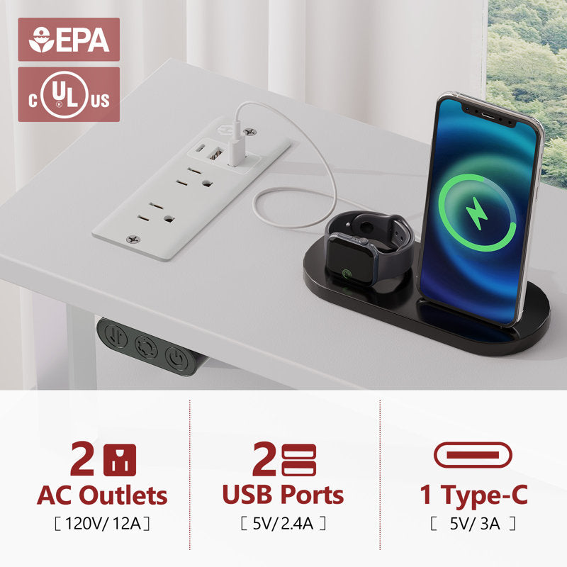 Bureau d'ordinateur Linze avec étagère pour écran, éclairage LED RGB, ports USB et tiroirs (blanc)