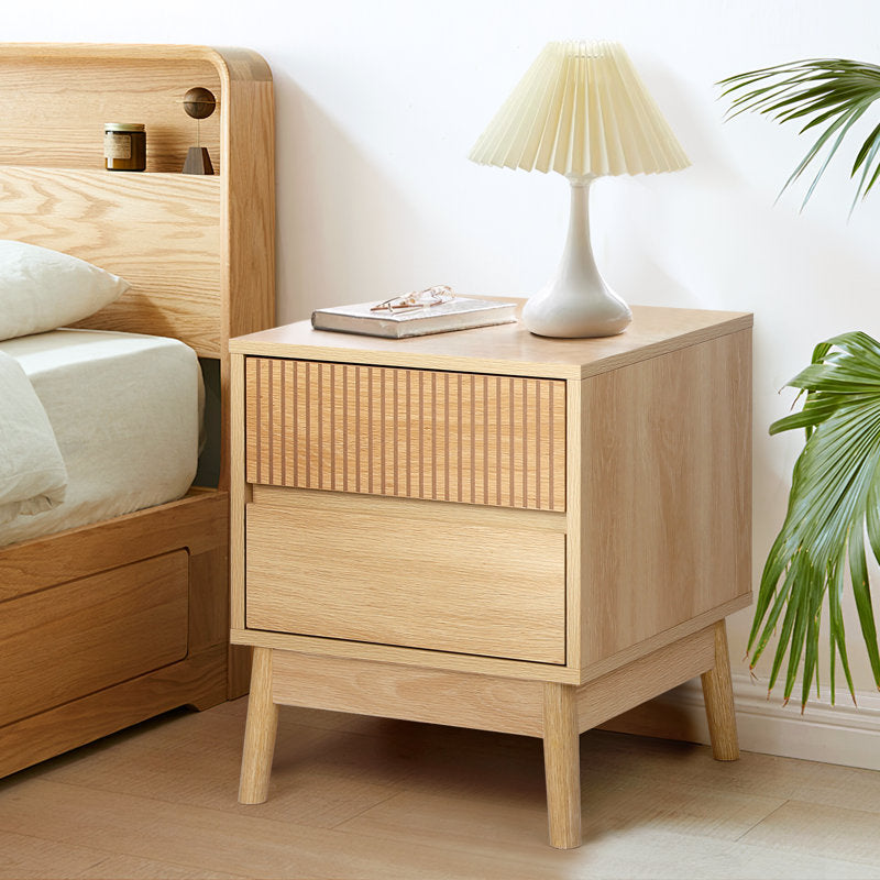 Tables de chevet en bois rainuré avec 2 tiroirs (lot de 2)