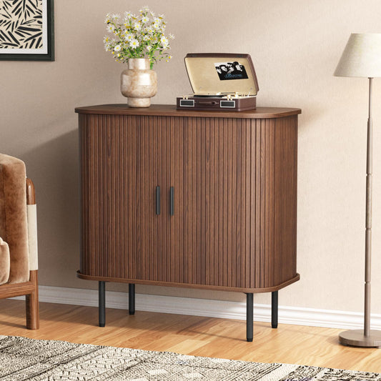31-inch wide sideboard with storage, fluted storage cabinet with rounded edges and sliding doors, bar, console table with backsplash for living room, kitchen, hallway