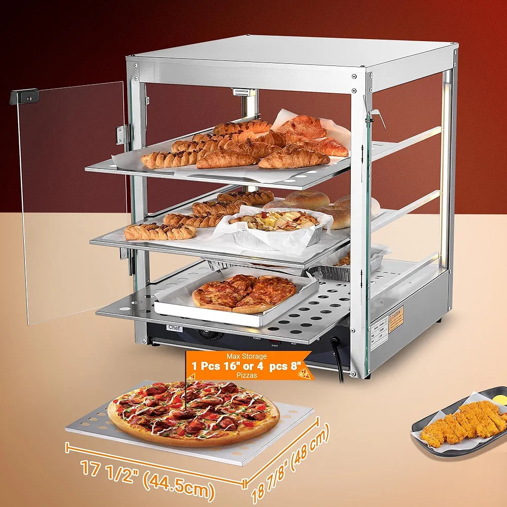 WeChef 20" Commercial Countertop Food 3-Tier Pizza Warmer with LED Adjustable Lighting Food Heater Display Case Stainless Steel for Food Truck Food Tent Fast Food Restaurant ***OPEN BOX***