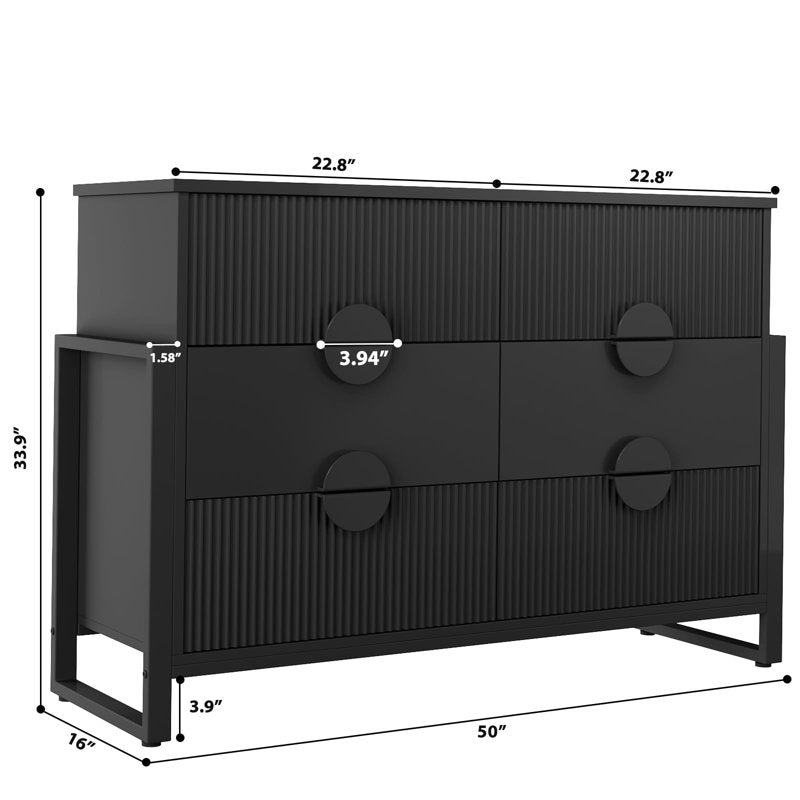 Commode moderne à 6 tiroirs, de couleur noirâtre