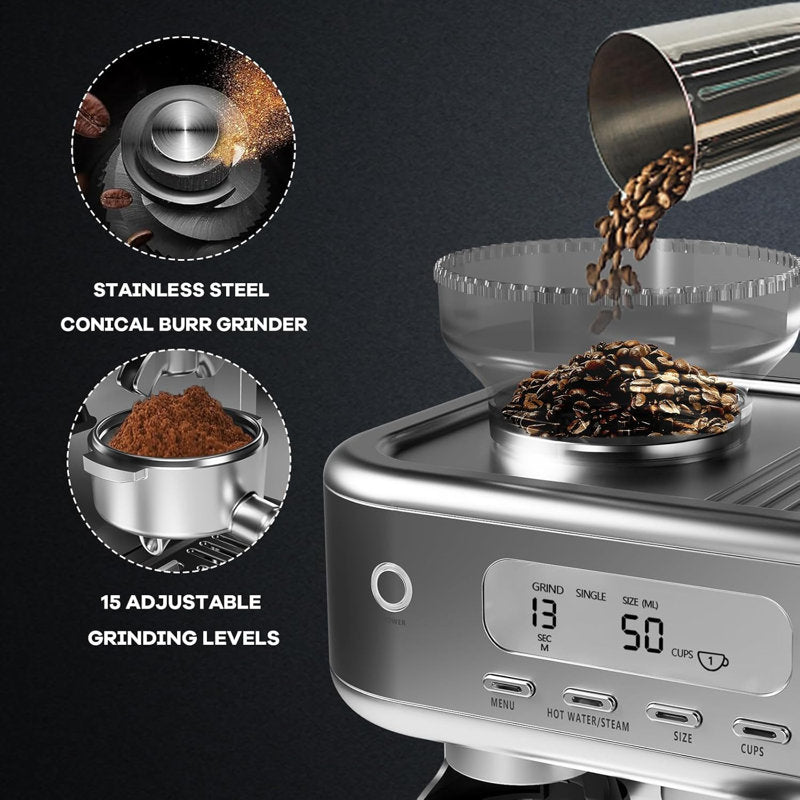 Kazoo 15-bar Espresso Machine with PID Temperature Control and Smart LCD Screen