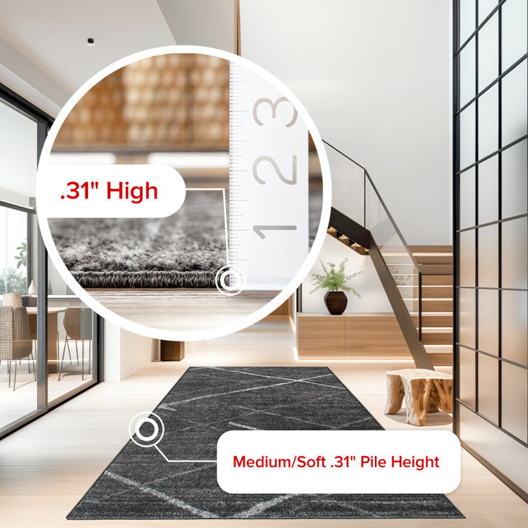 Amiia Contemporary Abstract Accent Rug for Living Room Bedroom Dining Room Entryway Kitchen, Charcoal/Grey 4x6