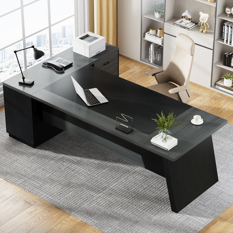 L Shaped Modern Executive Office Desk With Drawers