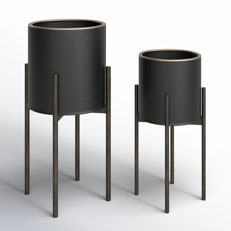 Ensemble de pots de fleurs ronds modernes en métal Huxton pour intérieur