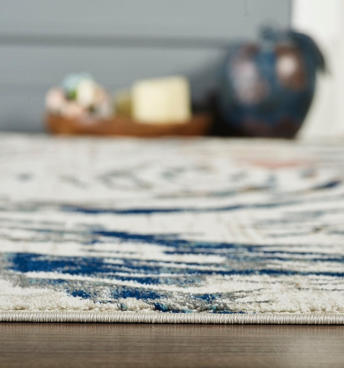 Abani Porto Contemporary Swirl Light Blue and Burnt Orange Area Rug 7'9 x 10'2"