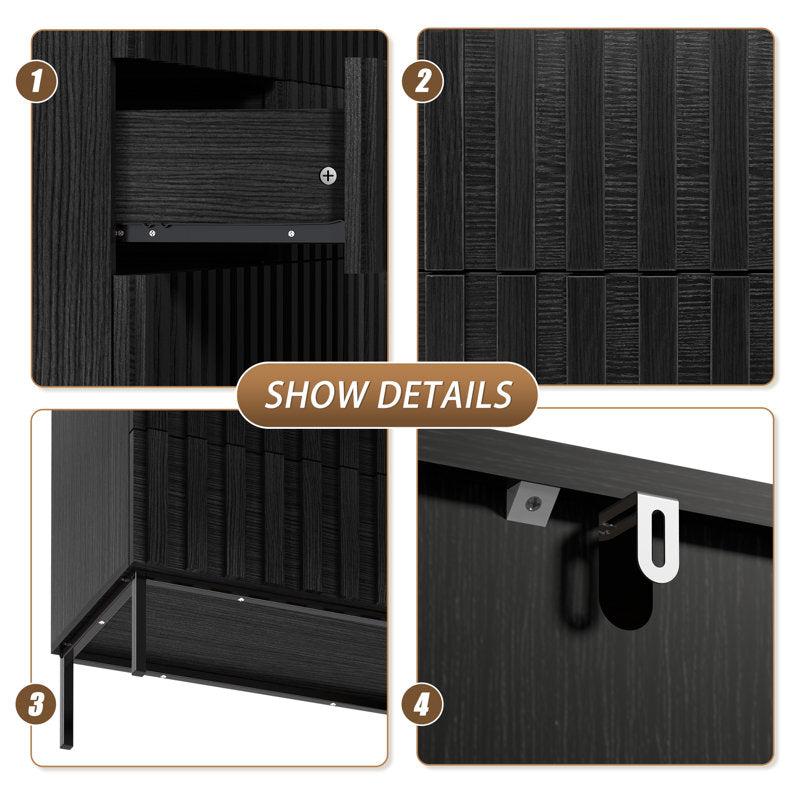 Commode double Endress à 6 tiroirs, 110 cm de largeur (NOIR) 