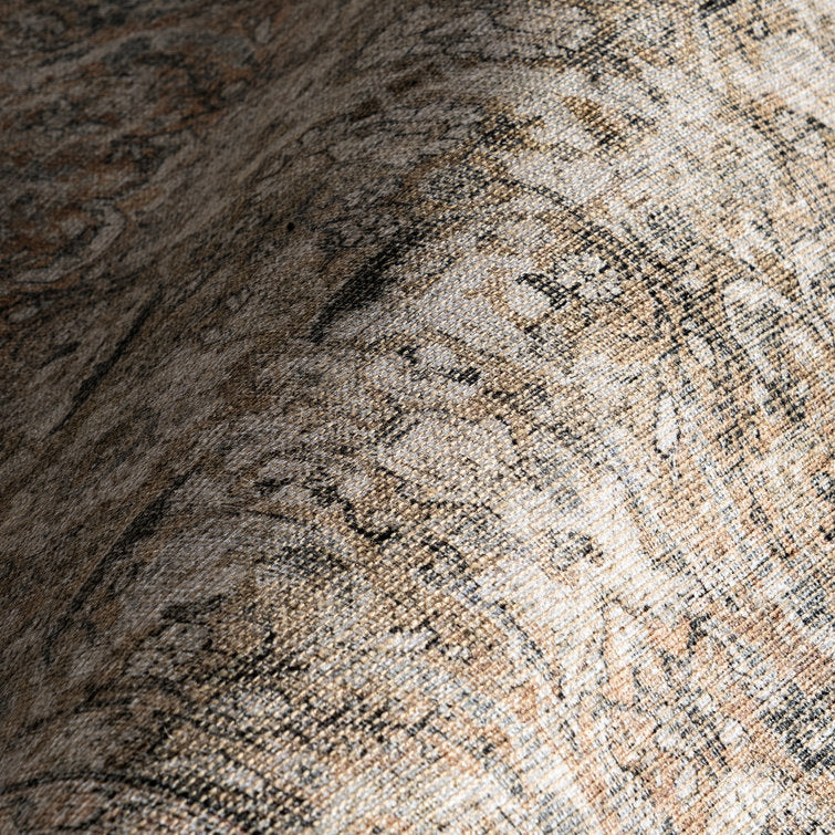 Tapis persan oriental vintage beige chiné fauve Delphine, 231 cm x 300 cm 