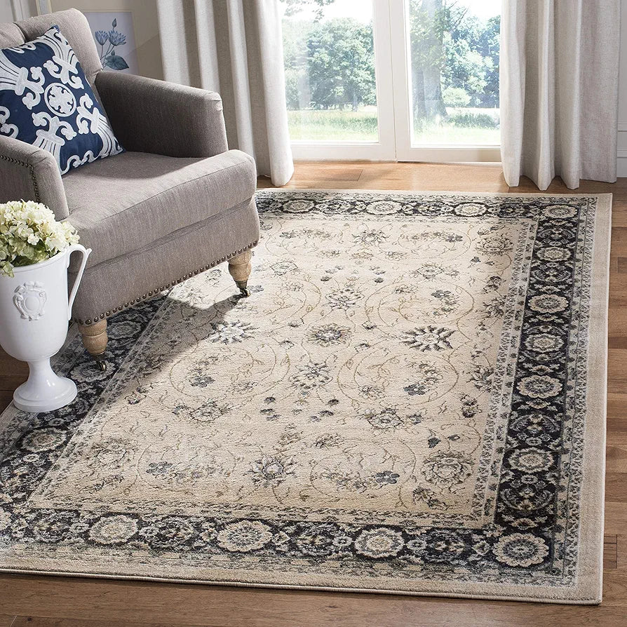 SAFAVIEH Lyndhurst Collection Area Rug - 7' Square, Light Beige & Anthracite, Traditional Oriental Design, Non-Shedding & Easy Care, Ideal for High Traffic Areas in Living Room, Bedroom
