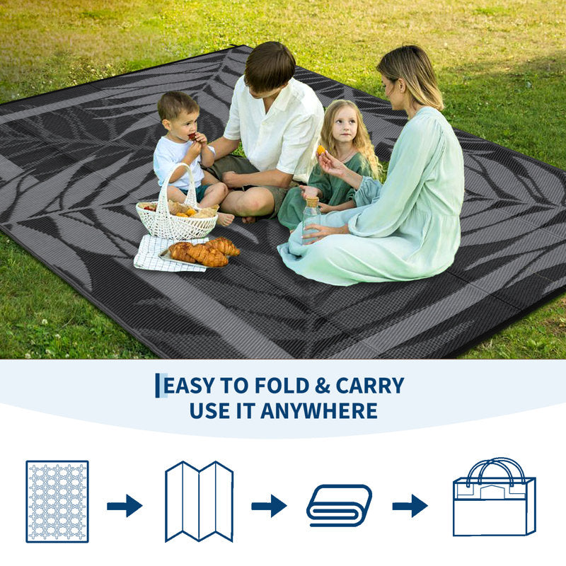 Modern 9 x 12 leaf pattern outdoor rug for indoor and outdoor patios and porches - Waterproof, washable, no shedding, and easy to clean