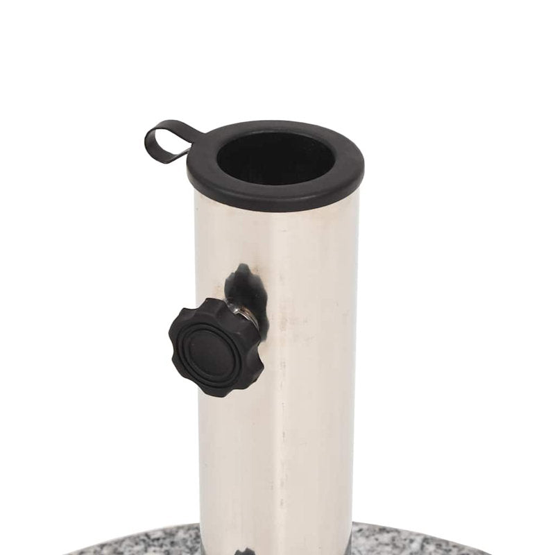Pied de parasol rond de 20 kg avec poignées, plaque en granit, tuyau en acier inoxydable, granit gris 40 cm x 36,5 cm