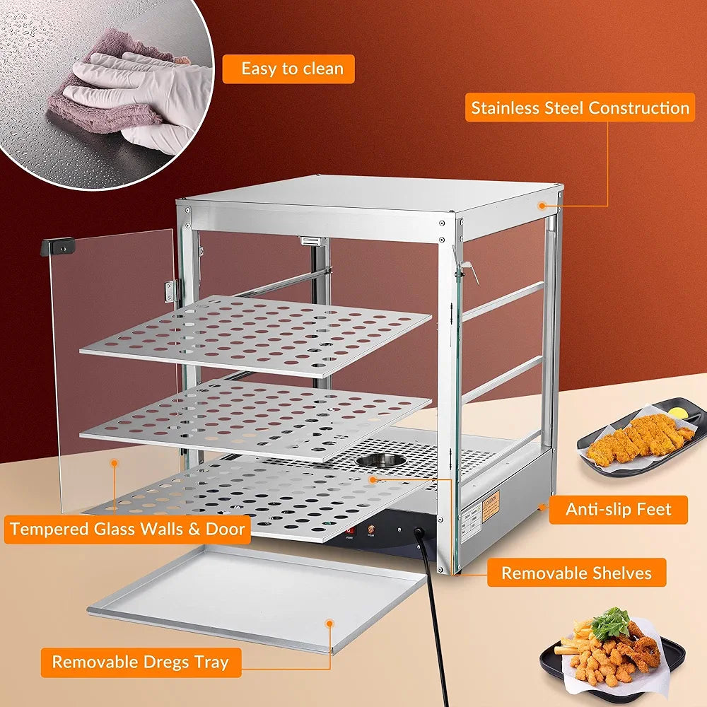 WeChef 20" Commercial Countertop Food 3-Tier Pizza Warmer with LED Adjustable Lighting Food Heater Display Case Stainless Steel for Food Truck Food Tent Fast Food Restaurant ***OPEN BOX***