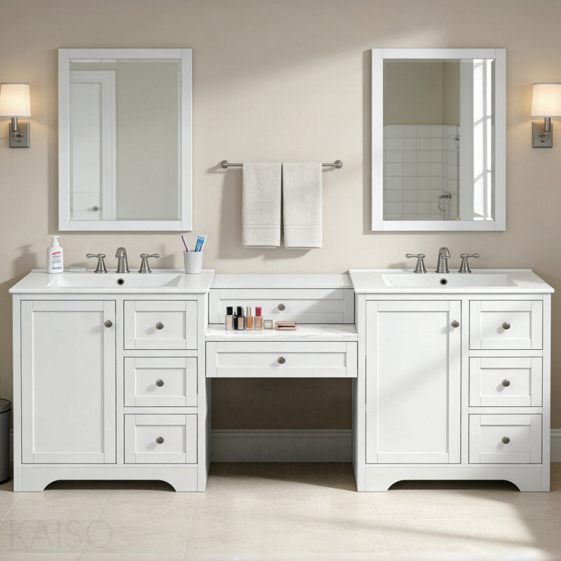 Large 84" Transitional Double Vanity with Storage - White (Mirror Not Included) Set of 2